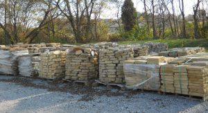 Rock, stone, and pavers on pallets